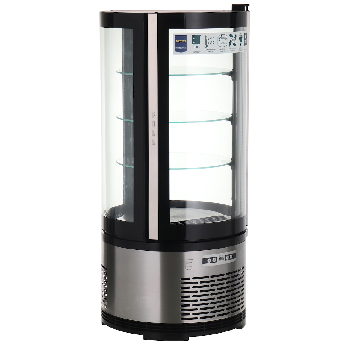 METRO PROFESSIONAL Vitrine réfrigérée de table panoramique GRV1100, Ø 48 x 103 cm, 100 L, argent / noir