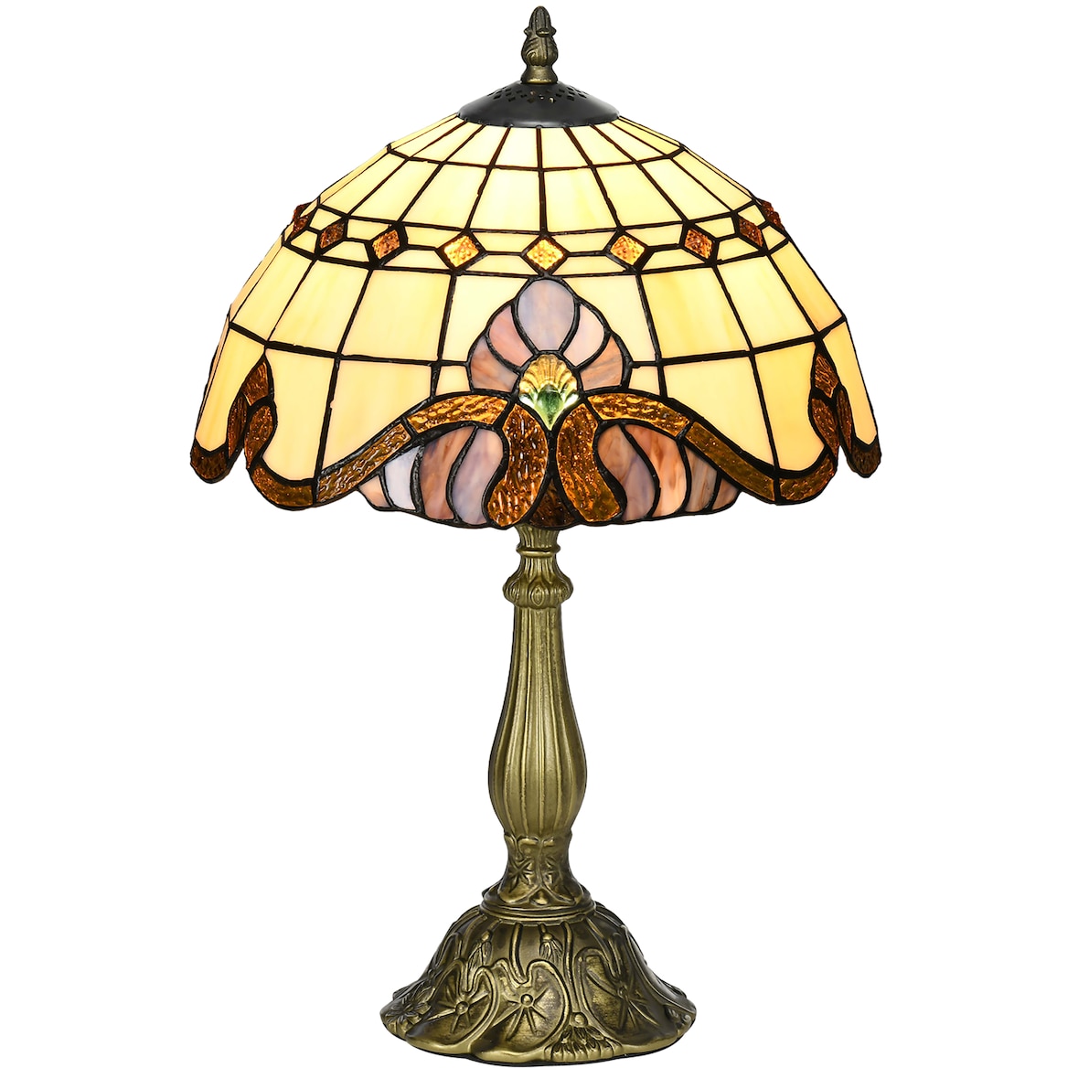 Lámpara de mesita de noche estilo clásico lámpara de mesa hecha a mano lámpara de noche de vidrio para dormitorio salón Ø30x48 cm multicolor