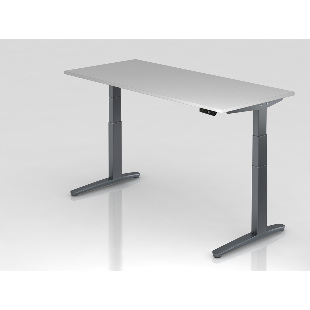 PROREGAL Sitz-Steh-Schreibtisch Pekka | Grau | Graues GestellBxT 180x80cm | Höhe 65-130cm | elektrisch stufenlos höhenverstellbar | C-Fuß Gestell