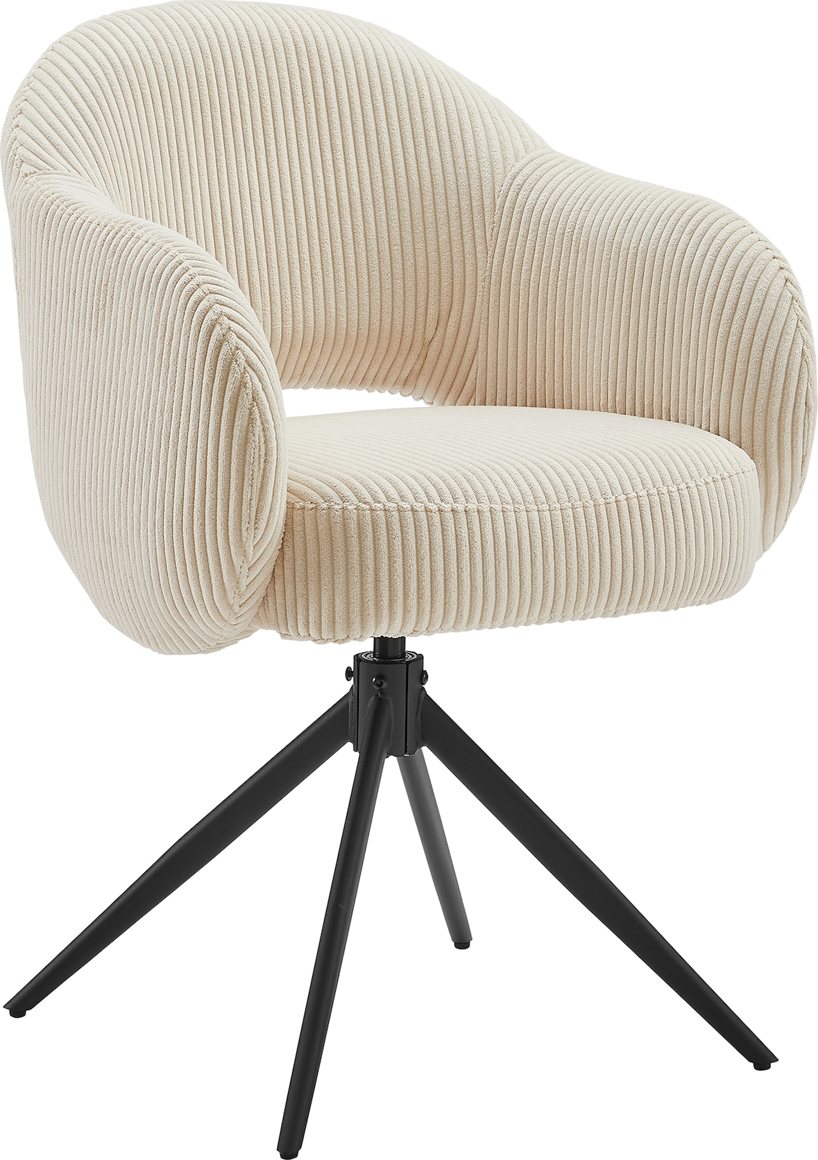 Möbilia Armlehnstuhl | mit 360° Drehfunktion | Cord-Optik | Gestell Metall | B 58 x T 60 x H 84 cm | beige – schwarz | 15020018 | Serie STUHL