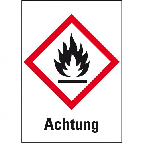 Aufkleber I Gefahrensymbol Flamme GHS 02, Achtung, Folie, 52x74mm, GHS-Verordnung