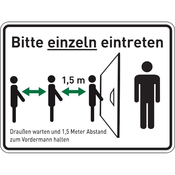 Hinweisschild, Bitte einzeln eintreten - 200x150 mm Folie selbstklebend
