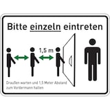 thumbnail of Hinweisschild, Bitte einzeln eintreten - 200x150 mm Folie selbstklebend