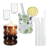 thumbnail of Relaxdays Trinkgläser 4er Set, Wassergläser, gewellt, spülmaschinenfest, Strohhalme, für Eiskaffee, 350 ml, transparent