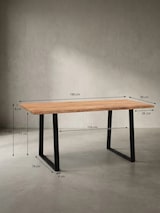 thumbnail of Esszimmertisch 180x90x76 cm Akazie Massivholz / Metall Esstisch Baumkante, Küchentisch Massiv mit Trapezbeinen in Schwarz, Holztisch Speisetisch