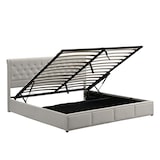 thumbnail of Merax Hydraulisches Polsterbett 140x200 Stauraumbett Doppelbett aus Baumwolle-Leinen mit Nietenverzierung & Lattenrost Hellgrau