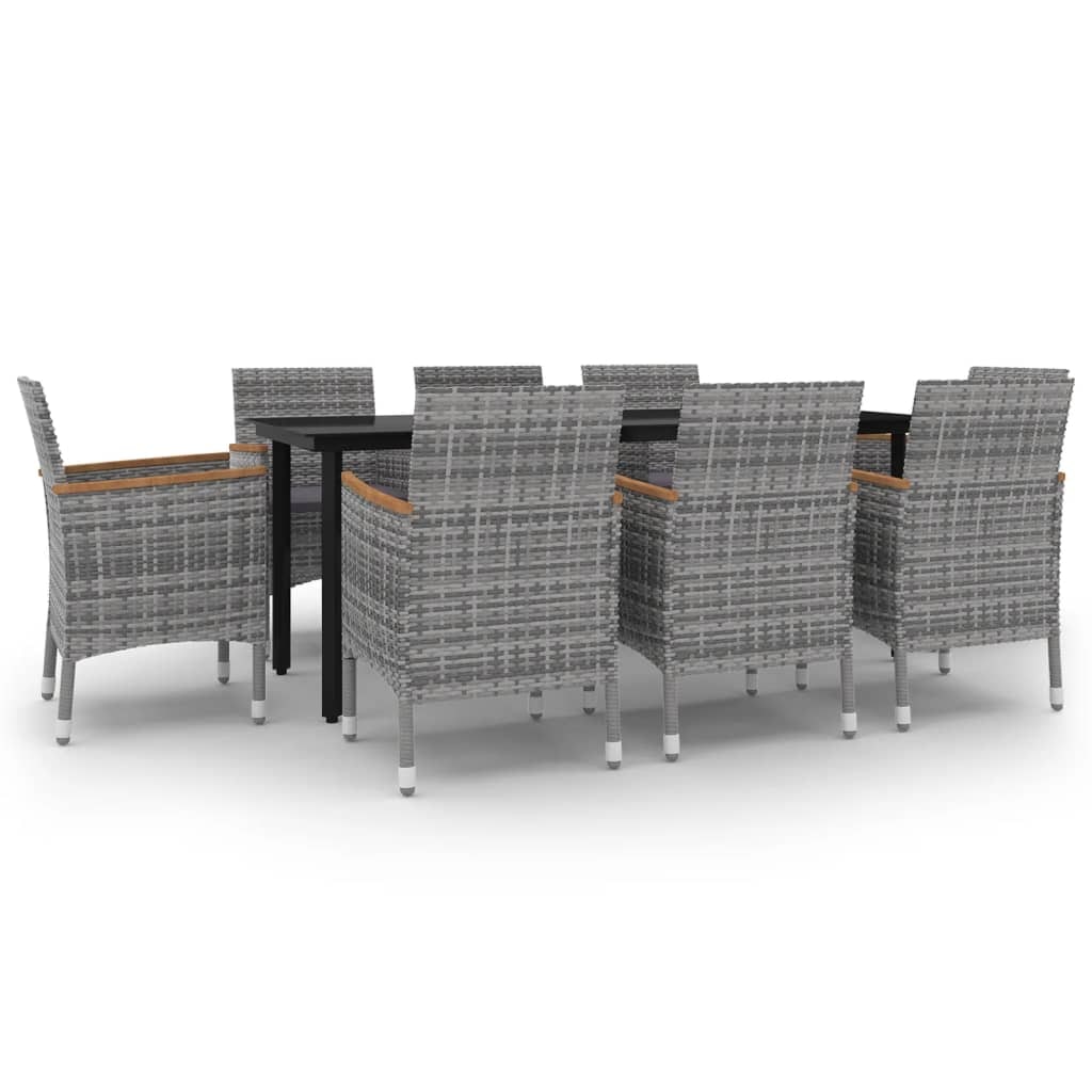 vidaXL 9-tlg. Garten-Essgruppe mit Kissen Poly Rattan und Glas