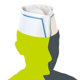thumbnail of 25x Schiffchenmütze "Service" Papier geprägt Weiss mit blauer Zierkante  Mütze Kochmütze Einwegschiffchen Einwegkochmütze