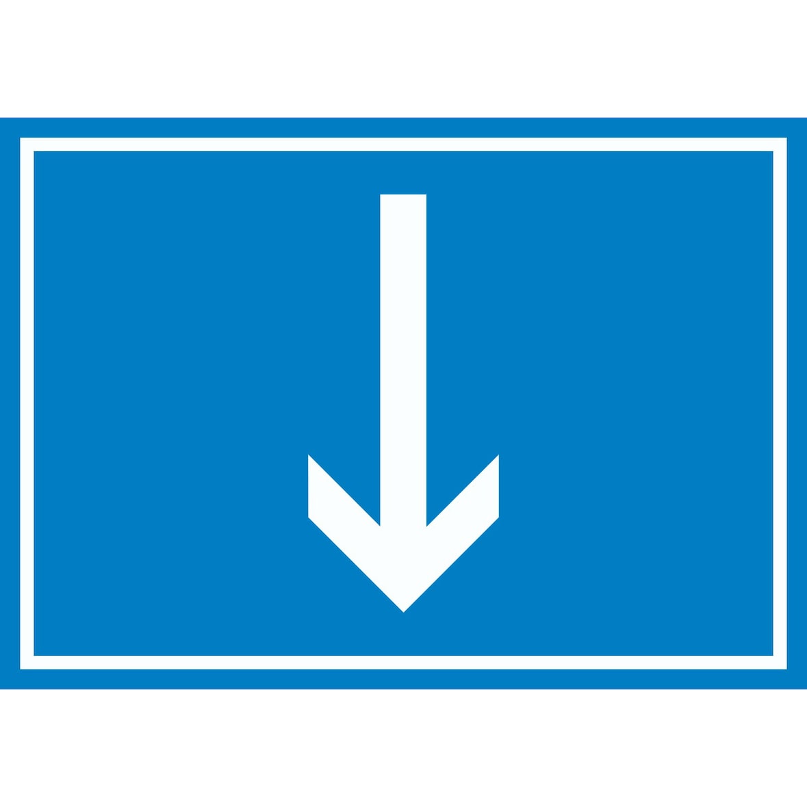 Richtungspfeil runter Schild waagerecht weiss blau Pfeil A4 Rückseite selbstklebend