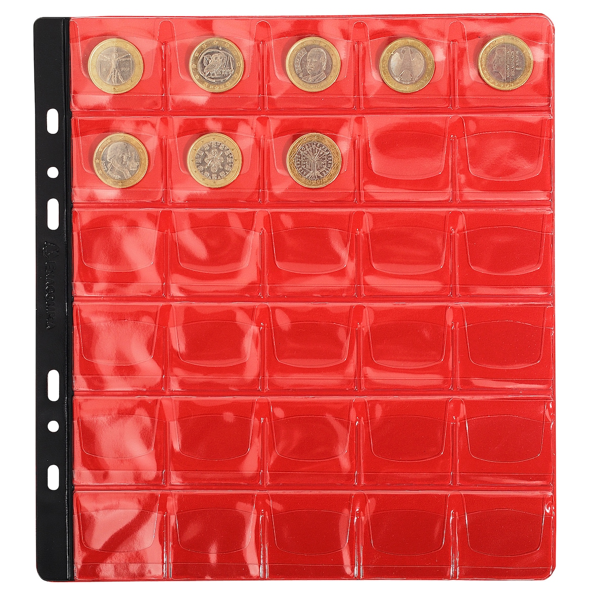 Exacompta - Réf. 96003E - Carton de 5 recharges Numismatiques de 30 cases - Capacité 90 pièces de monnaie - Pour classeur format 24,5 x 25 cm