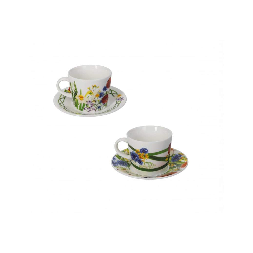 Conjunto de chávenas de café com flores silvestres 2 peças em porcelana de ossos nova