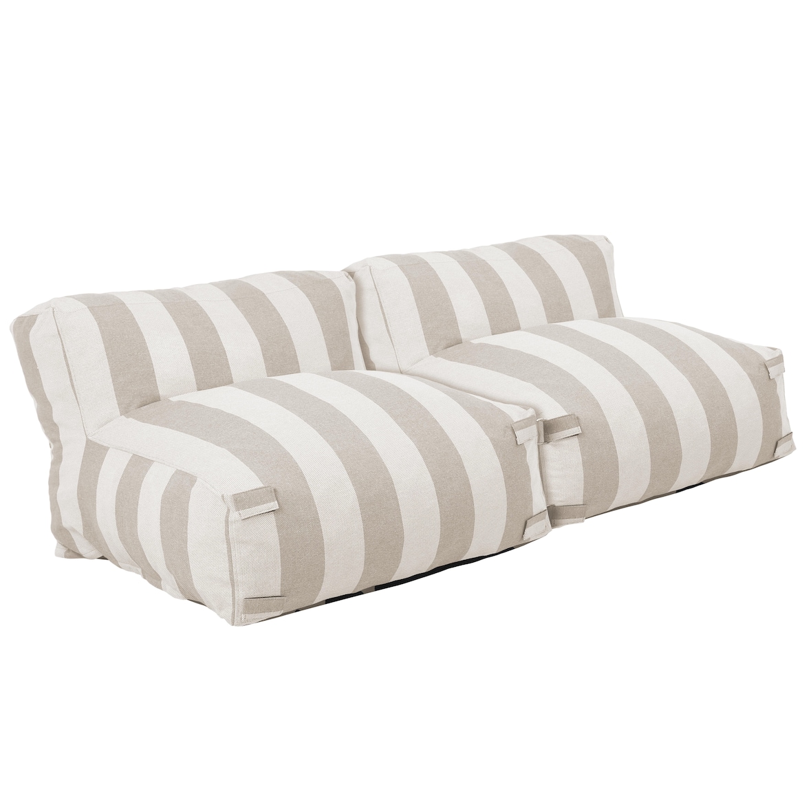 Modulaire tuinset met 2 gestreepte fauteuils in zandkleur