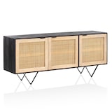 thumbnail of Sideboard 175x75x45 cm Mango Massivholz / Rattan Kommode mit 3 Türen, Hoher Kommodenschrank Schwarz / Braun, Standschrank Wohnzimmer, Anrichte