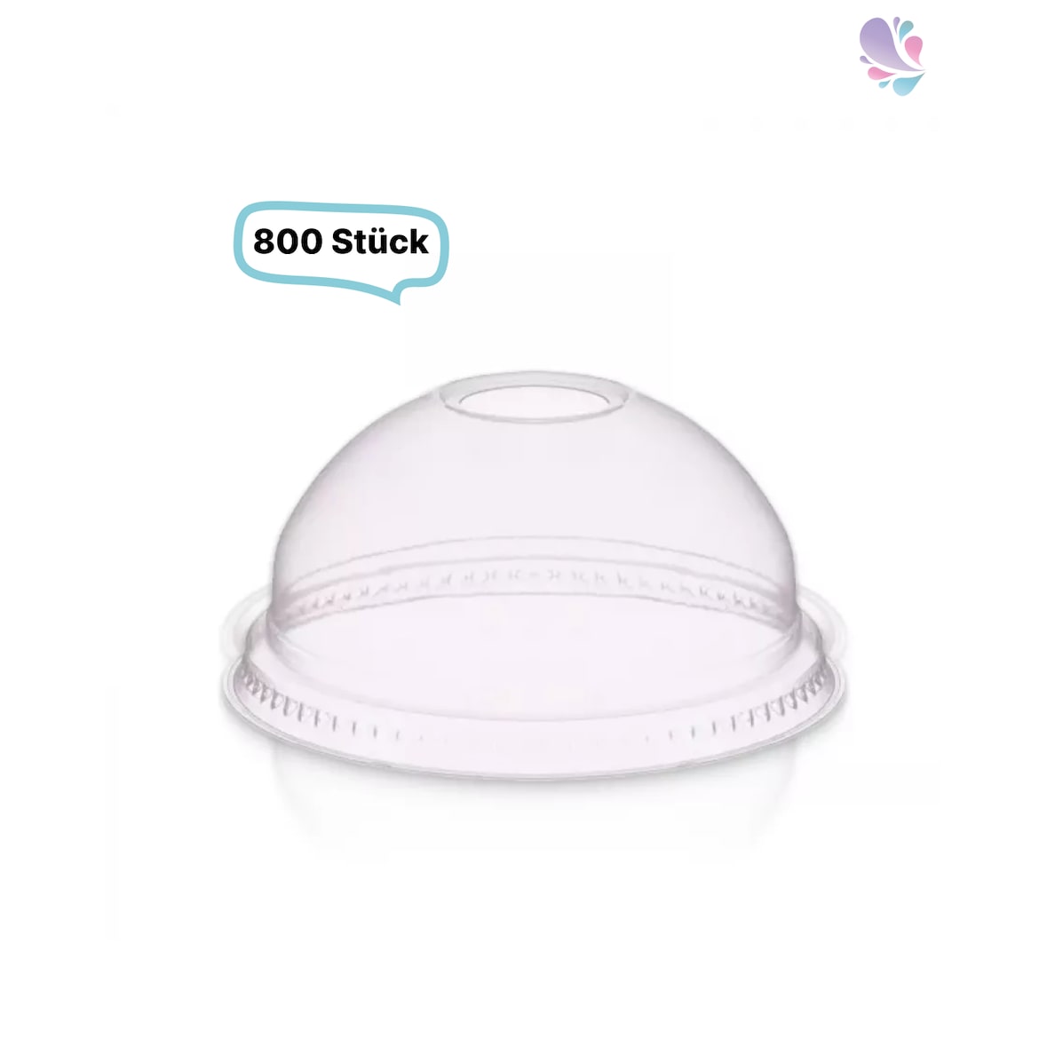 Deckel mit Loch, Domdeckel RPET - 800 Stück, transparentes recyceltes PET für Cups, klare Becher 225 und 300 ml