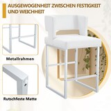 thumbnail of Barhocker Set 2er mit Rückenlehne 91x48x53 cm Weiß+Silber, quadratischer Polstersitz, PU Bezug, Metallbeine, nordischer Stil