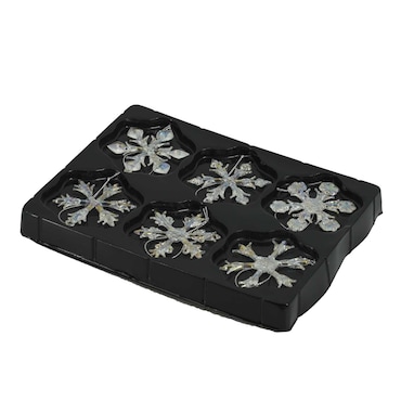 Vacchetti Set di 6 fiocchi di neve in vetro argento cm23,2x17,2h2,5