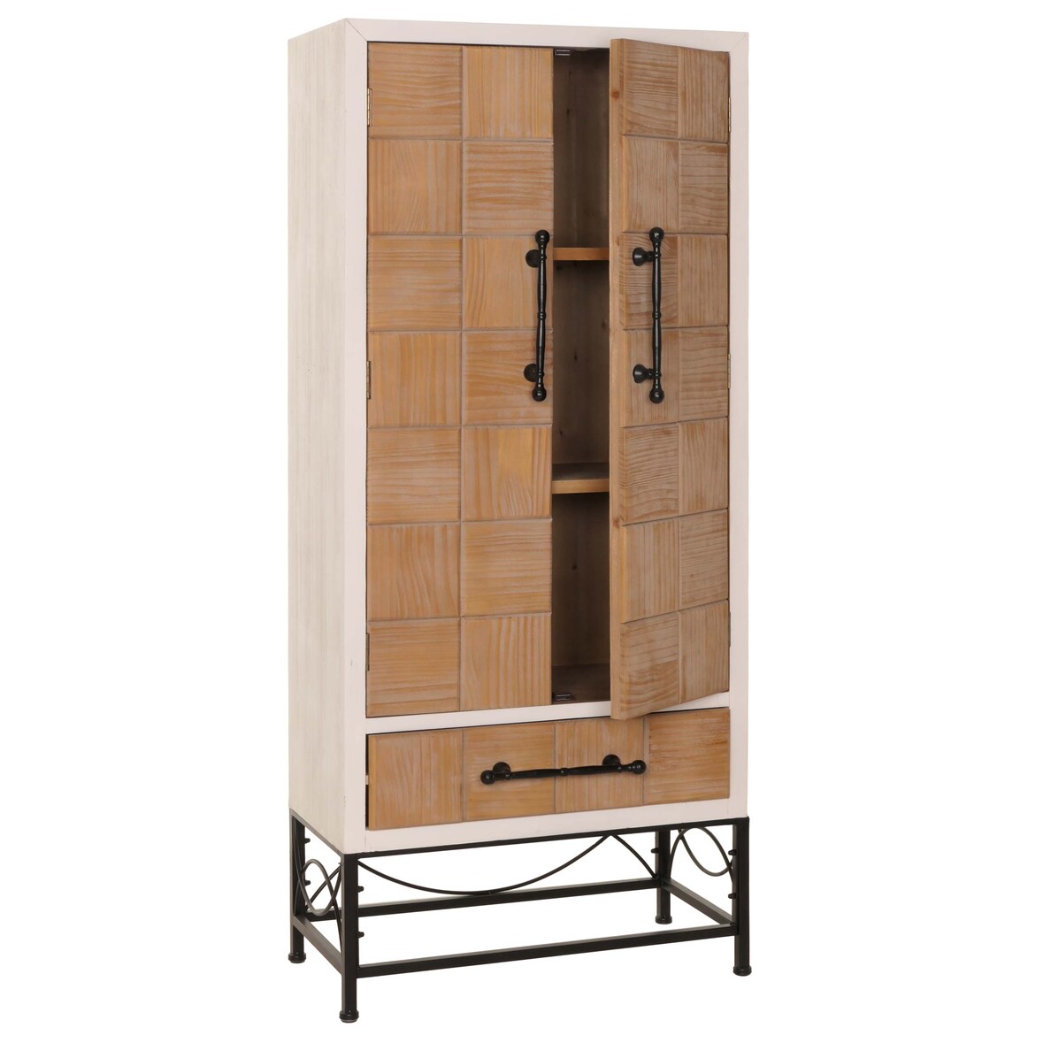 Hochschrank HWC-N30, Schrank Bücherschrank Wohnzimmerschrank mit Türen und Schublade, Massiv-Holz MDF, 167x72x41cm