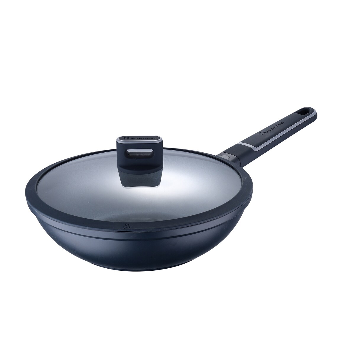 Masterpro - Wok 28x8 cm aus Aluminiumguss mit induktionsgeeignetem Deckel - Indigo-Kollektion