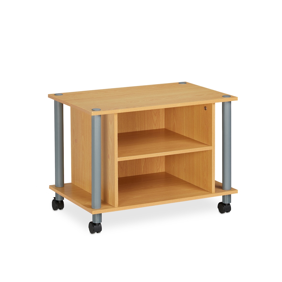 Relaxdays TV Tisch mit Rollen, 2 Fächer, Fernseher Ablage, Fahrbarer Fernsehtisch, HxBxT: 45 x 60 x 40 cm, Holzoptik