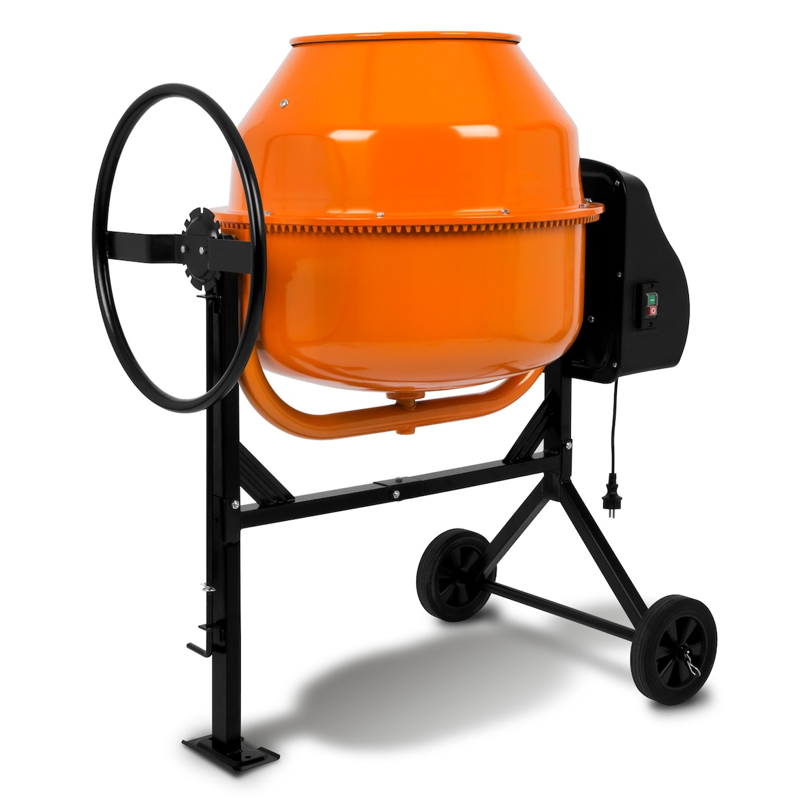 EBERTH Betonmischer 180L (650W, 230V, Gusseisen-Trommel & Zahnkranz, Handrad, Transporträder, Fußplatte)