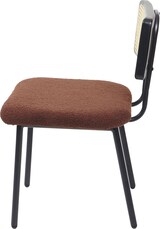 thumbnail of 6er-Set Esszimmerstuhl HWC-K88, Lehnstuhl Stuhl, Holz Poly-Rattan Metall Bouclé ~ Stoff/Textil braun