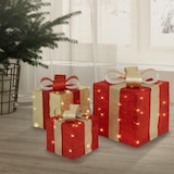 thumbnail of ECD Germany LED Geschenkboxen 3er-Set, Rot-Gold, 90 warmweiße LEDs, Batteriebetrieb, Timer, Weihnachtsdeko