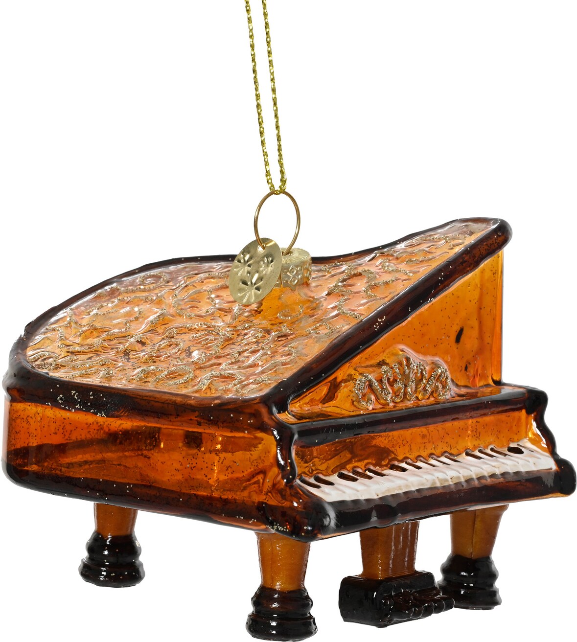 Christbaumschmuck Glas 7,6cm Klavier Figur zum Aufhängen - Weihnachtsbaum Anhänger Weihnachten Weihnachtsbaumschmuck Musik Instrument Flügel Hellbraun