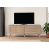 thumbnail of TV rack HWC-M38, mesa TV lowboard Cajonera TV cabinet, puerta cajón, madera de ratán Kubu 56x140x41cm aspecto roble