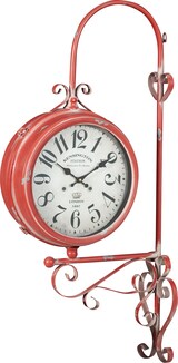 thumbnail of Orologio bifacciale da parete tipo stazione in ferro finitura rosso anticato | miglior qualità orologio design