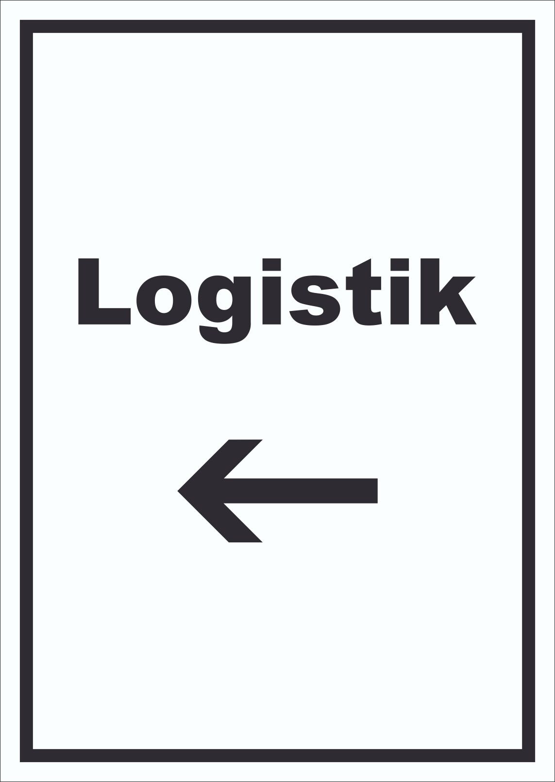 Logistik Schild mit Text und Richtungspfeil links Transport Versand hochkant A3 Rückseite selbstklebend