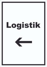 thumbnail of Logistik Schild mit Text und Richtungspfeil links Transport Versand hochkant A3 Rückseite selbstklebend