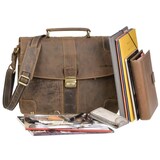 thumbnail of Greenburry Aktentasche Leder 2 Fächer Lehrertasche Schultasche Vintage braun antik 38x30cm Tragegriff und Schultergurt