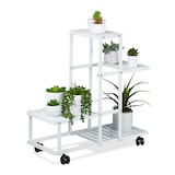 thumbnail of Relaxdays Pflanzenständer, 4 Ablagen, Pflanzentreppe für Blumen & Kräuter, Metall Blumenständer mit Rollen, Stahl, weiß