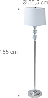 thumbnail of Relaxdays Stehlampe, Stoffschirm, Metall, E27, HxD: 155 x 35,5 cm, Kristall-Design, Standleuchte Wohnzimmer, silber/weiß
