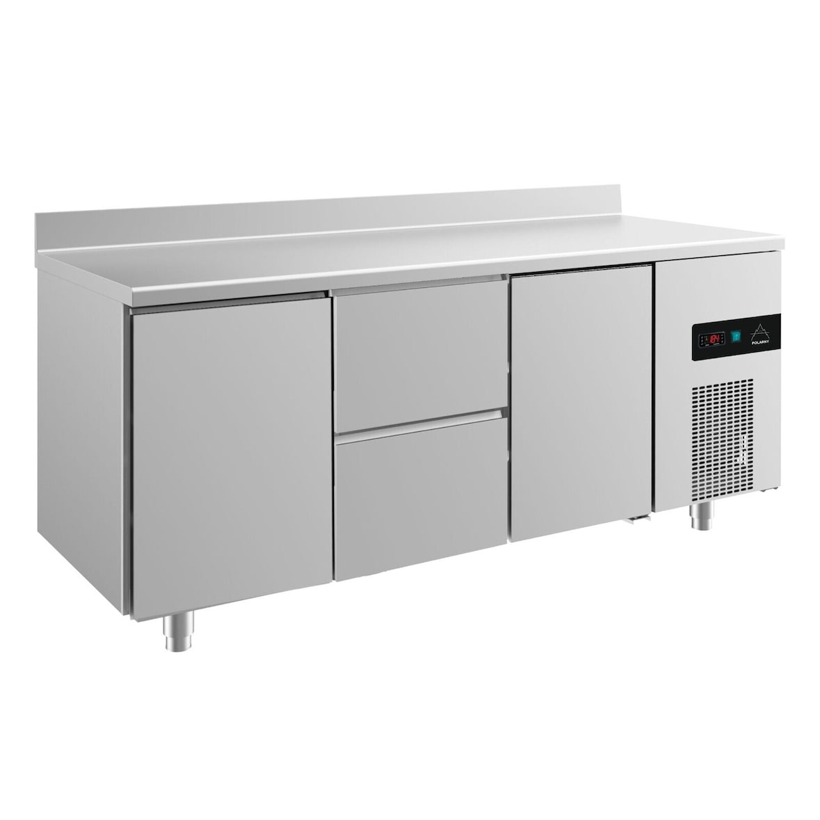 Gastro Edelstahl Kühltisch 2 Türen links/rechts 2 Schubladen(mittig) Aufkantung, 1865x700x850mm -2/+8°C 474L