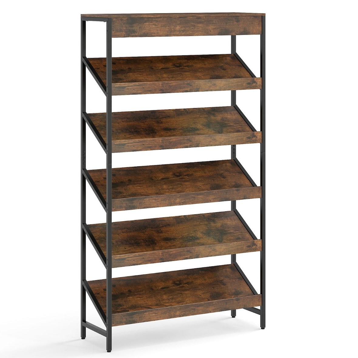 Helloshop26 - 6-stufiges Regal 90 x 30 x 161 cm großer Stauraum Industriedesign rustikales braunes Holz schwarzes Metall 20_0017268