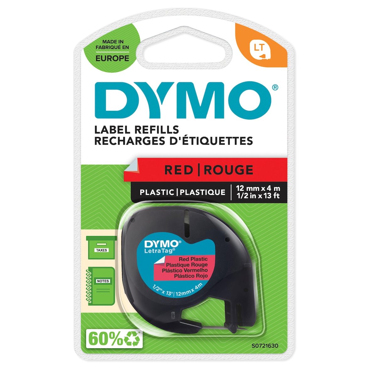 Dymo Ruban D1 plastique jaune pour étiqueteuse LT-100H