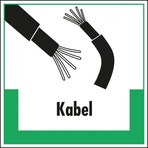 Aufkleber I Abfallkennzeichen Kabel, mit Symbol und Text, Folie, selbstklebend, 200x200mm