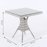 thumbnail of Mesa de terraza cuadrada, Tamaño: 70x70x72 cm, Aluminio y ratán sintético plano color gris, Cristal templado de 5 mm