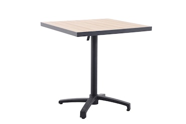 METRO PROFESSIONAL Table carrée de terrasse SHAD, rabattable, aluminium aspect bois, 70 x 70 cm, résistante, pied réglable & bague antivol, beige/noir