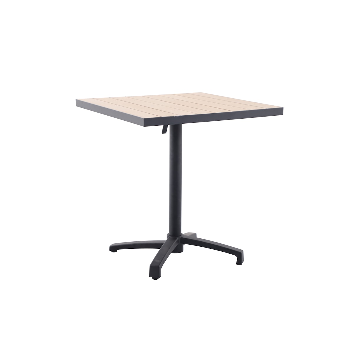 METRO PROFESSIONAL Table carrée de terrasse SHAD, rabattable, aluminium aspect bois, 70 x 70 cm, résistante, pied réglable & bague antivol, beige/noir