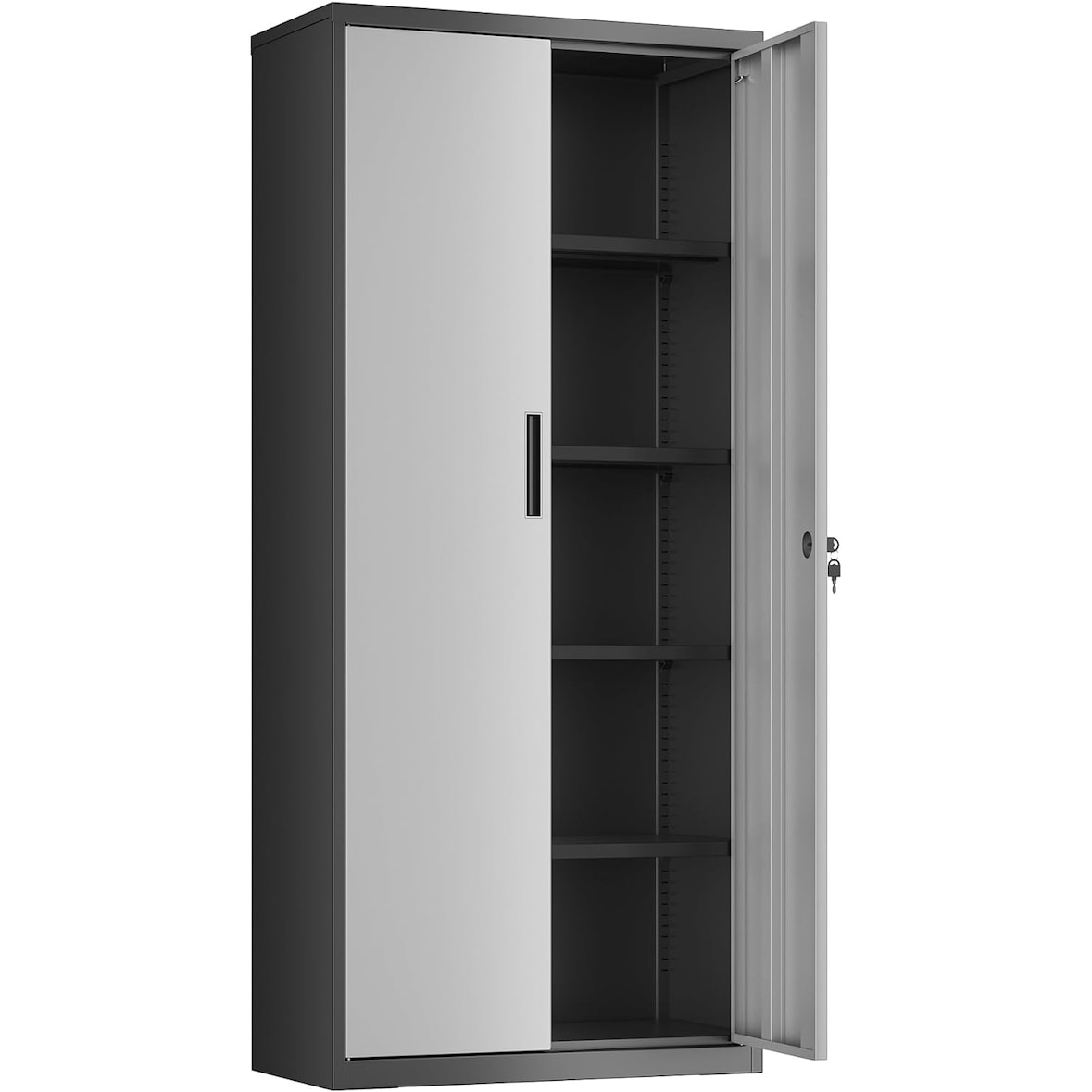 Metallschrank 180 x 80 x 40 cm, 5 Ebenen, Mehrzweckschrank,  aus Pulverbeschichteter Stahl, verstellbare Ablagen, silbern-schwarz