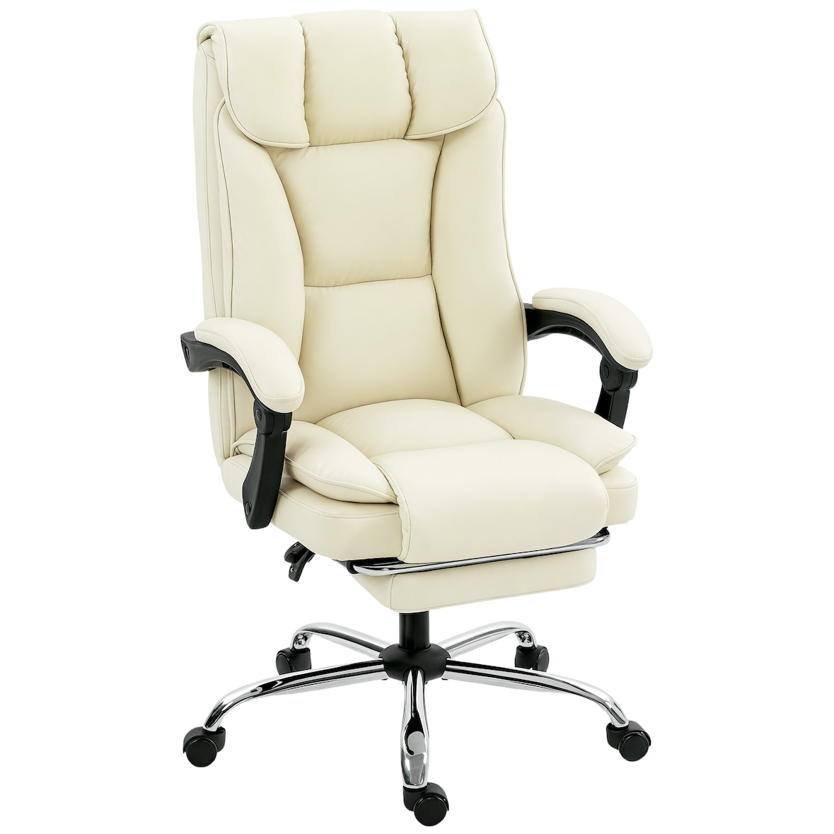 HOMCOM silla de escritorio giratoria con reposapiés, con respaldo reclinable, acolchado grueso, tapizada en cuero sintético, altura ajustable