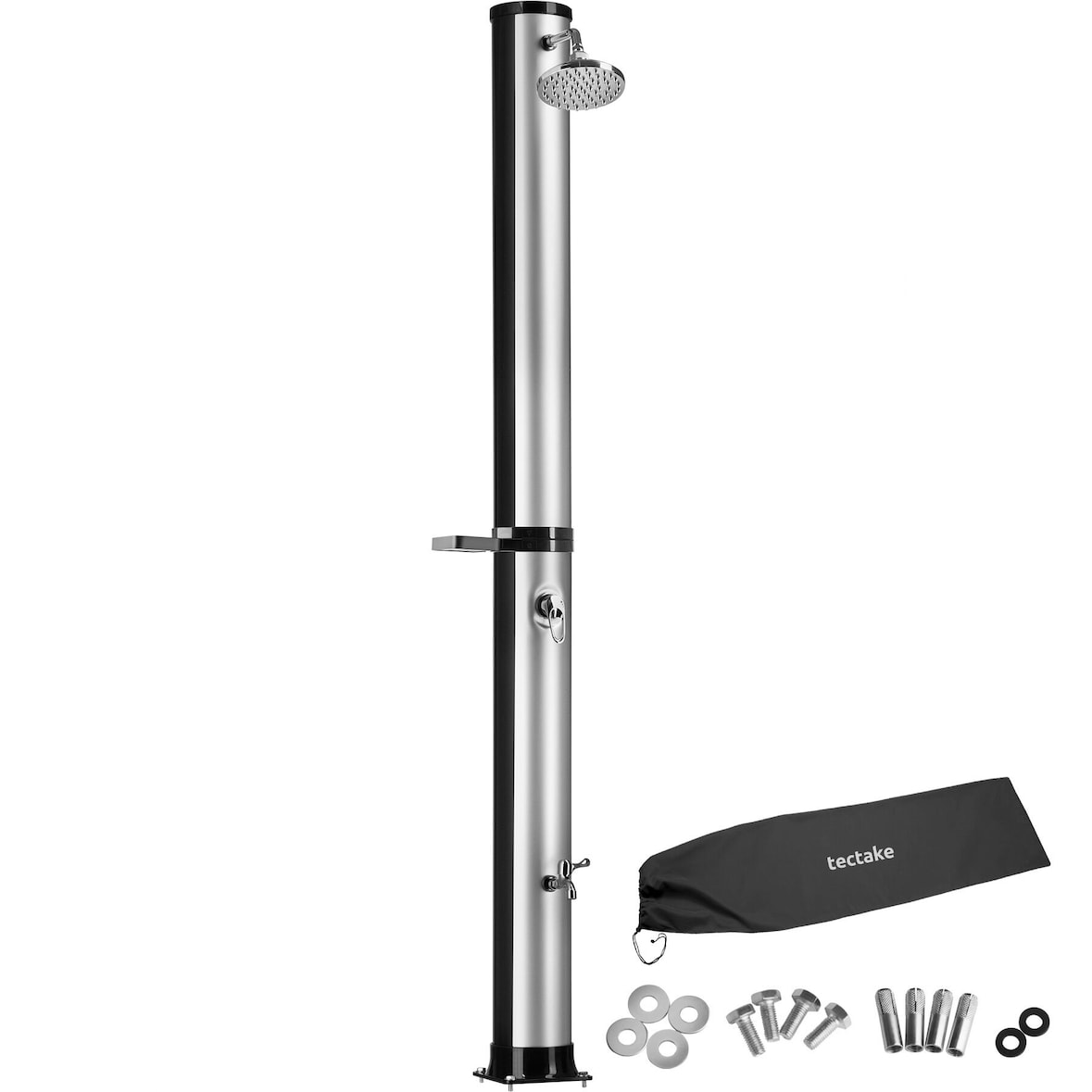 TECTAKE, douche solaire Orinoco, 40 l, mitigeur monocommande, pommeau pivotant 360°, 222 cm, noir gris