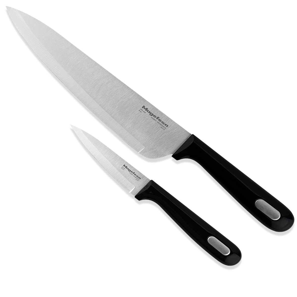 Magefesa Mestre - Set Cuchillos, Chef 20cm + Pelador 9cm, Sabores Inigualables, Acero Inoxidable, Limpieza Fácil, Mango Ergonómico, Corte Preciso