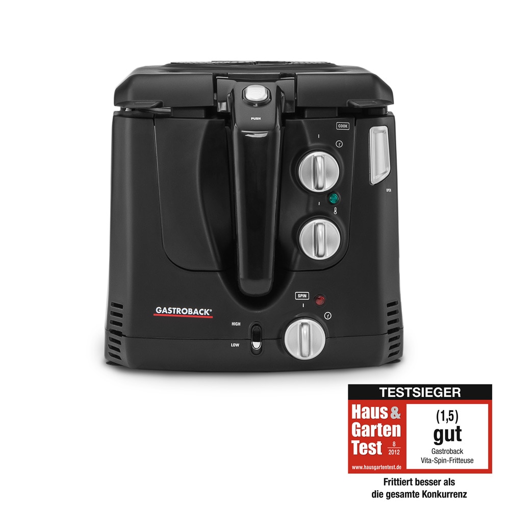 GASTROBACK42580 Freidora Sin Aceite por Aire Caliente, 2,5 L, Cesta Giratoria, Regulador Temperatura 2000W Negro