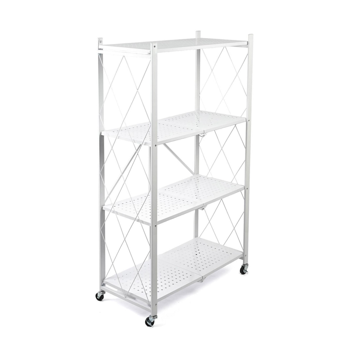 WellHome - Klappbares Aufbewahrungregal mit 4 Regalen und Rädern in Weiß - 71x34x125 cm