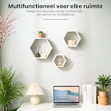 thumbnail of IvoQ Hexagon Wandregale – 3er Set – Holz – Weißes Kiefernholz – Schwebende Wandregale – Inklusive Befestigung