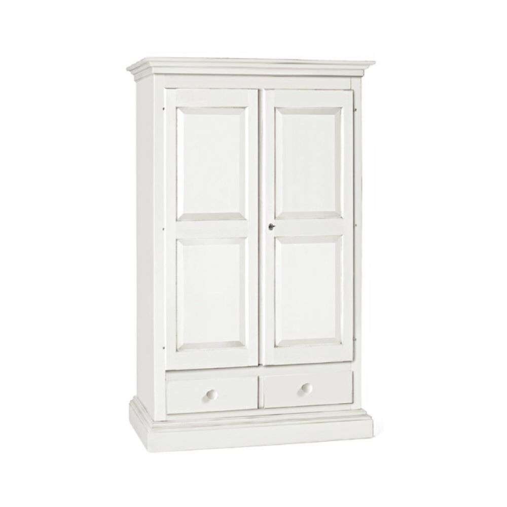 shopinnovativo -Armadio a cappello dritto appendiabiti con bastone e 2 ante 2 cassetti in legno massello e mdf con rifinitura in bianco 125x61x200 H