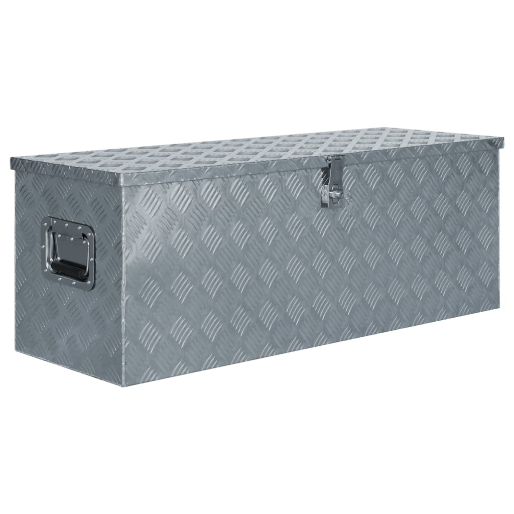 DELUKE® Aluminiumbox mit Deckel - Abschließbar Alubox Deichselbox Alu Anhängerbox Werkzeugkiste Metall Transportbox Metallkiste 110,5x38,5x40cm Silber